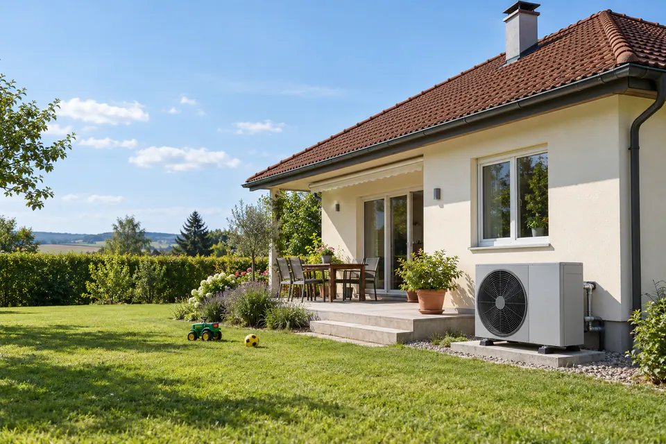 Einfamilienhaus mit Luft-Wasser-Wärmepumpe im Garten in Niederösterreich